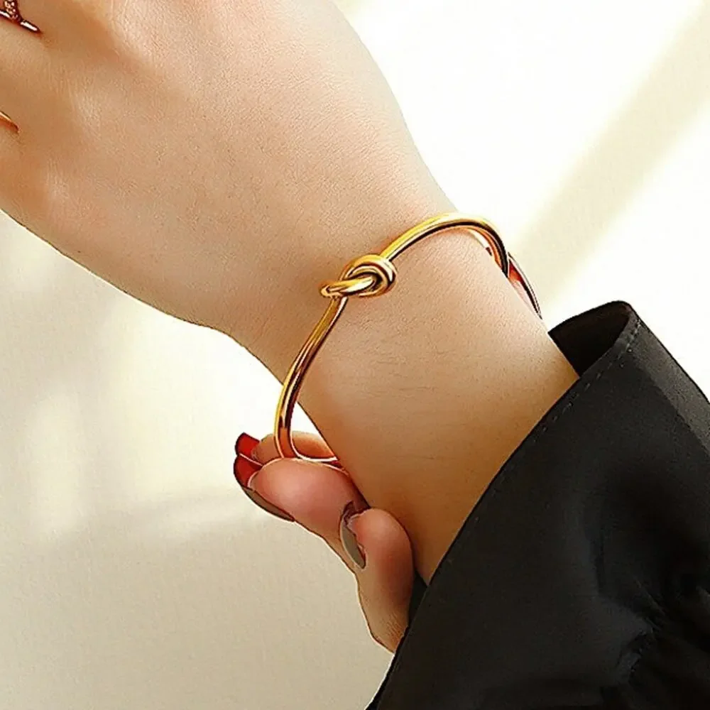 Knot Tie Gold Plated Bangle Cuff Bracelet - Picture 4 of 15